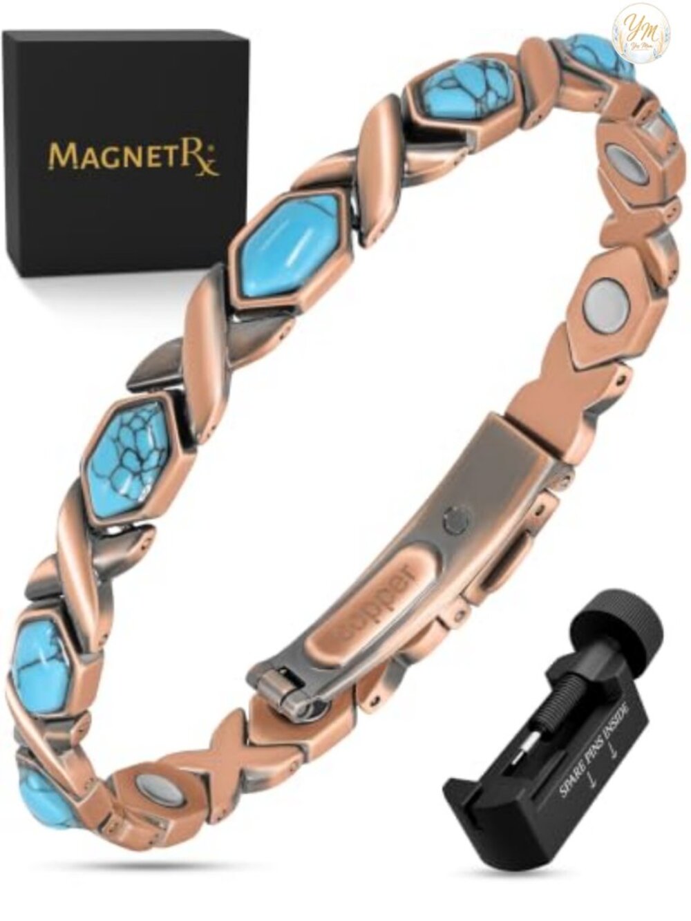 Pure Copper Magnetic Therapy Bracelet with Turquoise Stones